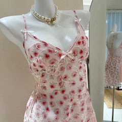 Sexy Underwear Rose Print Sleepwear Chemise Night Dress Women Nightgowns Lace Ruffle Trim Underwear Pajama Home Dressing Gown