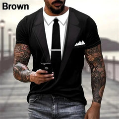 Mens Summer Fashion 3D Printed T-shirts Funny Fake Suit Cosplay Short Sleeve Casual Crew Neck Tops Tees Hombre Ropa New T Shirt