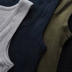 Unisex Tanktop mit eckigem Ausschnitt, gerippt, ärmellos, klassisch weiß/schwarz, elastisch, Sport-Tanktop für Damen und Herren