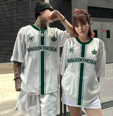 חולצות טי עם שרוולים קצרים ופסים אופנתיים לגברים ונשים, בסגנון ספורטיבי גדול במיוחד, לשני המינים, S-5XL, חולצות כדורסל