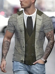 Men's Casual Suit Tie Print T-Shirt Tops Short Sleeve Crew Neck Men's Round Neck T-shirts New In Mens Cosplay Party Tee Shirts