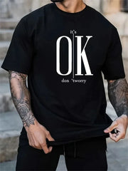 Men's Summer Loose Fit OK Printed T-shirt Design Tops Cool Street Short Sleeveed Top Tee Clothing