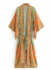 Bohemian Printed Bikini Cover-ups Green Tunic Long Kimono Cardigan Plus Size 2023 Women Beach Wear Swim Suit Cover Up A155