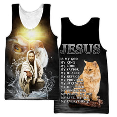 Ärmelloses Herrenhemd mit Jesus-Muster, Rundhalsausschnitt, 3D-Design, Outdoor-Streetwear, lässige Sportbekleidung, Übergröße, Tanktop