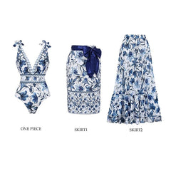 Flaxmaker Summer New Women Sexy Hawaiian Lace Up V Neck Ruffle Swimsuit and Sarong Women Swimwear Set Push Up Bathing Suit