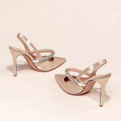 Velvet Suede Diamond High Heels Shoes For Women Brand Nude Pink Closed Pointed Toe Sandals Luxury High-end 7/9cm High Heel Shoes