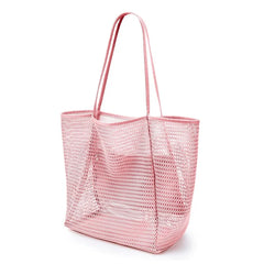 Women's Foldable Beach Tote Bag with Mesh Handheld Single Shoulder Bag for Summer Outdoor Travel Shopping Bag