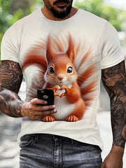 חולצת טריקו לגברים לבנה מצחיקה עם הדפסת תלת מימד מצוירת קיץ מזדמן עם שרוולים קצרים, סוודר אופנתי, בגדי גברים חיצוניים