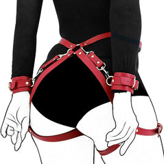 Exotisches SM-Bondage-Set: Oberschenkelfesseln aus Leder, Taillengürtel, Handschellen, Bettgurt, Rollenspielspielzeug für Paare