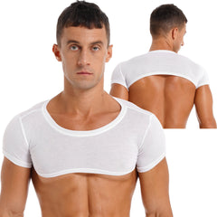 Herren Sport Fitness Top Atmungsaktives Stretch Mini Short Crop Top Party Club Tanz T-Shirt Casual Unifarben Bodybuilding Tops