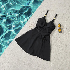 2025 New Pure Color V-Neck Bikini Swimwear Sexy One-Piece Women's Fashionable Slimming Cross-Border Swimsuit Ensemble