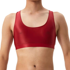 Men Vest Sexy Glossy Silky Sleeveless Racerback Tank Tops Solid Color Skinny Smooth Surface Tops Clubwear Muscle Vests T-Shirt