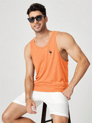 2024 Men's Summer O-neck Vest Breathable Coconut Leaf Print Sports Fitness Vest Quick Dry Hawaiian Sleeveless Vest For Men