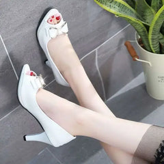 2024 Female Stiletto High Heel Shoes Woman Pumps Sexy Open Toe Fish Mouth Shoes Woman Bowknot Party Sandals Ladies Summer Shoes