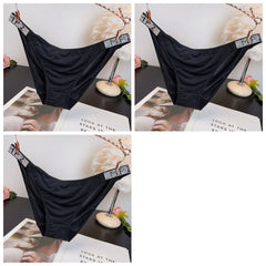 תחתוני נשים רכים וחלקים משובצים יהלומים צרפתיים מותניים נמוכים, מכנסיים משולשים נושמים, מפשעה ונוחות, יוקרתיים