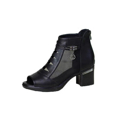 Summer High Heels Women Fashion Mesh Solid Colour Sandals Fish Mouth Chunky Heel Shoes Back Zip Short Boots Sandalia Mujer