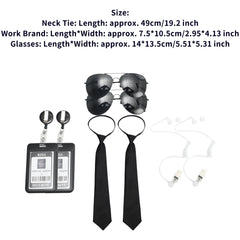 Agenten-Accessoires-Set: Krawatte, Ohrstöpsel, Arbeitsbrille, Hut, Geheimdienst-Kostüm für Teenager und Erwachsene, Cosplay, Spiele, Partys