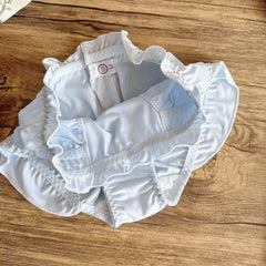 Damen-Unterwäsche aus Milchseide mit Rüschen, weich, mittelhoher Bund, glatt, süß, lieblich, Prinzessinnenstil, atmungsaktiv, elastisch