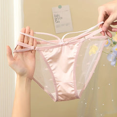 Damen Satin Glatte Sexy Spitze Transparent Nahtlose Elastische Unterwäsche Niedlich Lieblich Süß Atmungsaktive Höschen mit gekreuzten Trägern
