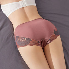 New Women Lace Flowers Panties Sexy Hollow Temptation Silk Breathable Underwear Tummy Mid Waist Butt Lift Briefs Intimate Panty