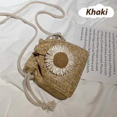 קיץ חוף פרח כתף תיקי תיקי קש לארוג דלי תיק ראטאן נשים טוטס מזדמן תיק רטרו מיני כתף תיק