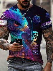 Men's Casual Crew Neck T-shirt 3D Cartoon Wolf Print Hip Hop Outdoor Street Trend Top Summer Short Sleeve T-shirt Sport