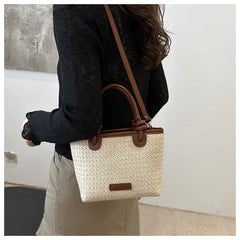 תיק כתף קש קלוע לנשים לחופשת קיץ וחוף הים, בעיצוב פשוט ליום-יום, תיק דלי קטן לנשים, מתאים לנסיעות, תיק קרוסבודי