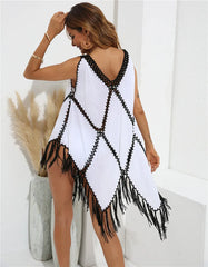 Beach Cover Ups For Women Fringe Tunic 2025 Swim Cover Up White Black Tunics Woman Summer Dress Women's Swimwear Cover-ups