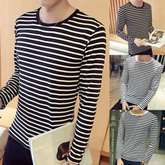 Striped T-shirt Men Long Sleeve Pullover Trendy Black White Striped Tops for Men Harajuku Casual Base Shirt Undershirt