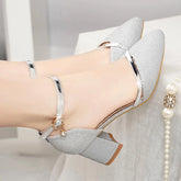 sapatos femininas women fashion high quality wedding silver square heel shoes lady cute sweet golden party heel pumps z304