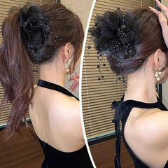 נשים אופנה שיער אביזרי בנות פרח שיער טופר קפלים אורגנזה פנינים שחור נוצת אחיזה כריש שיער קליפ נשי בארה 'ב