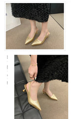 Fashion Female Shoes 2025 New Women's Pumps Solid Color Simple Mid Heel Shoes Sexy Pointed Toe Slingback Elegant Dress Shoes