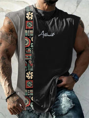 קיץ חדש לגברים וסט טי עם דוגמא שבטית צווארון עגול ביגוד יומי כושר ספורט וינטג' ללא שרוולים חולצות אתניות מודפסות