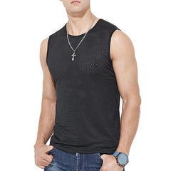 Herren-Tanktops aus Eisseide-Mesh, schnelltrocknend, atmungsaktiv, ärmellos, ideal für Bodybuilding, kühlendes Sommer-Tanktop, Muskelshirt