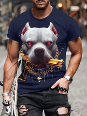 Men's Casual Crew Neck T-shirt 3D Cartoon Wolf Print Hip Hop Outdoor Street Trend Top Summer Short Sleeve T-shirt Sport