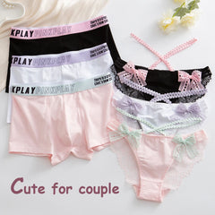 Sexy Unterwäsche für Damen und Herren, Partner-Slips, süße Lolita-Slips mit Schleife und Spitze, Damen-Slips, bequeme Herren-Boxershorts, kuschelige Slips für Paare