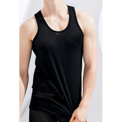 Sommerliches, schnelltrocknendes, ärmelloses Herren-Shirt aus atmungsaktiver Eisseide, Sport-T-Shirt, Gym-Bekleidung, Herren-Tanktop mit Mesh-Einsätzen, Weste