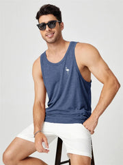 2024 Men's Summer O-neck Vest Breathable Coconut Leaf Print Sports Fitness Vest Quick Dry Hawaiian Sleeveless Vest For Men