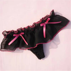 Women Sweet Cute Bow Lingerie Lady Sexy T-Back Thong Lace Ruffled Knickers Soft Panties Female Low Rise Lingerie Girl Underpants