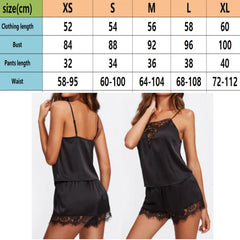 Sleepwear Hollow Out Women Lace Satin Pajamas Set Nightwear Vest Top Shorts Pajama Satin Silk Camisole Underwear Нижнее Белье