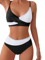 Circyy Badeanzug Damen Kontrastfarbener Badeanzug mit Schlitz, Neckholder, gekreuzte Träger, hochtaillierter Zweiteiler, Sommer 2025 Neu