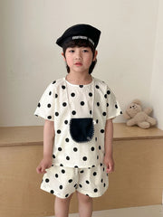 Trendy Children's Summer Clothing Boy's Casual Polka Dot T-shirt Set Girl's Sweet Dress Sibling Outfits Kid's Tee & Shorts Suit