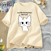 Boykisser Funny Furry Meme Graphic T Shirts Cotton Bisexual LGBTQ Pride T-shirt Csaual Kissing Boys Tee Shirt Clothing