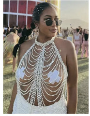 Sexy Accessories Women Bikini Pearl Chest chain Body Chain Jewelry Totally Hand-made Bra Fringed For Beach Nightclub Waist Chain