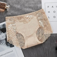 Women's Cotton Underwear Panties Sexy Lace Mid-Waist Hollow Female Briefs Hip Lift Underpants for Lady Lingerie Нижнее Белье