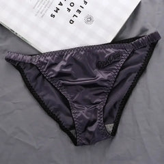 Sexy Girl Tangas Damen Glänzende Unterwäsche Höschen Niedrige Taille Einfarbig Satin Stoff Slips Stickerei Fitness Sport Unterhosen