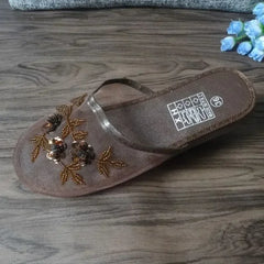 Women Indoor Slippers Sequin Flat Shoes Lady Summer Hollow Mesh Beach Slippers Flip Flops Casual Baotou Creative Flower Mesh