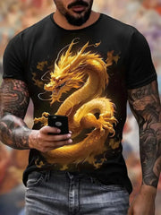 Men's Casual Crew Neck T-shirt 3D Cartoon Wolf Print Hip Hop Outdoor Street Trend Top Summer Short Sleeve T-shirt Sport