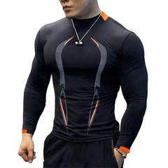 Men Workout Long Sleeve T-shirt Gym Shirt Round Neck Slim Fit T-shirt Sweat Absorption Workout Tees Quick Dry Sports T-shirts