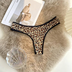 Sexy Unterwäsche mit Leopardenmuster für Damen, hüfttief geschnitten, aus Spitze, nahtlos, aus Seide und Baumwolle, mit Cut-Outs, Tangas, Damenslips
